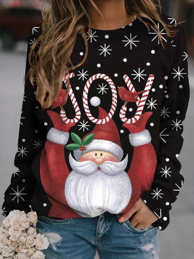 Minerva Long Sleeve Round Neck Christmas Print Sweatshirt