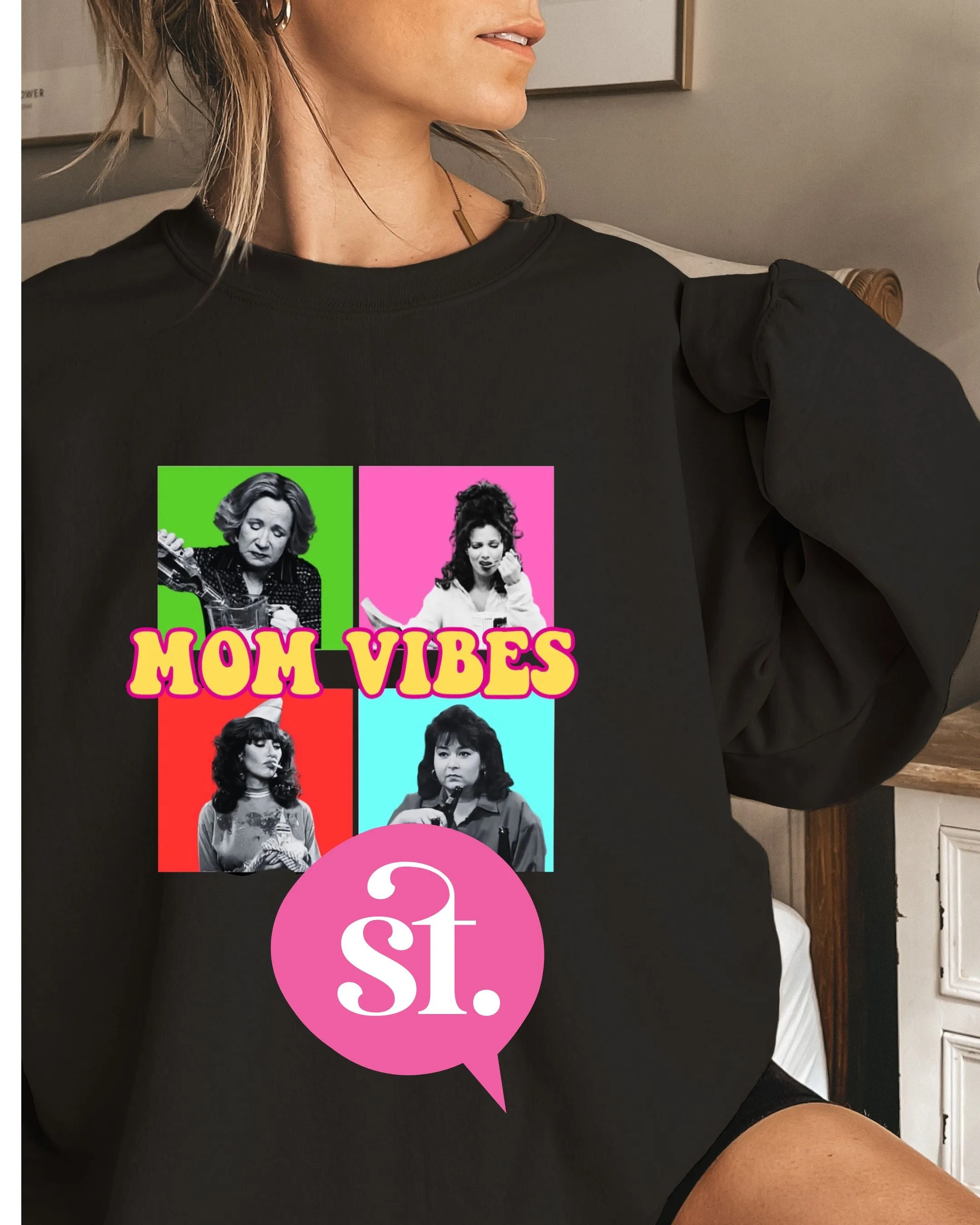 Mom Vibes/Hoodie/Crewneck Adult | Black, White, Pink