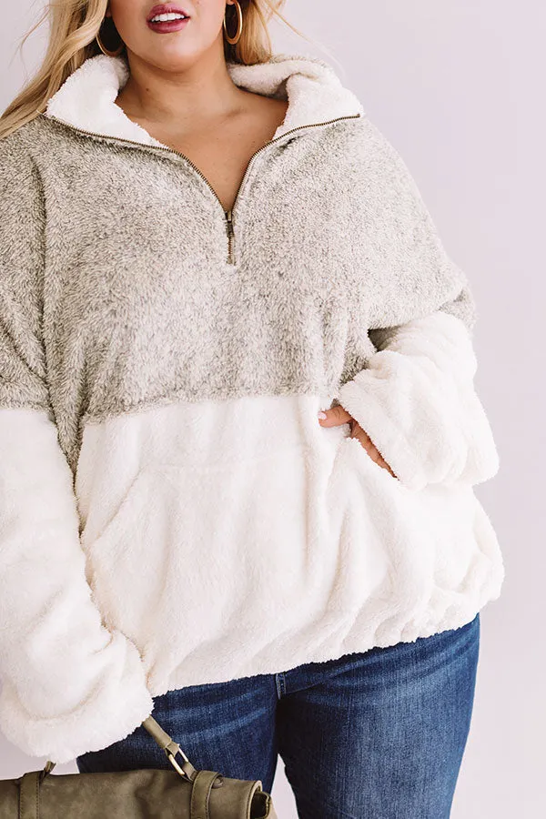 More Lattes, Please Sherpa Pullover In Beige Curves