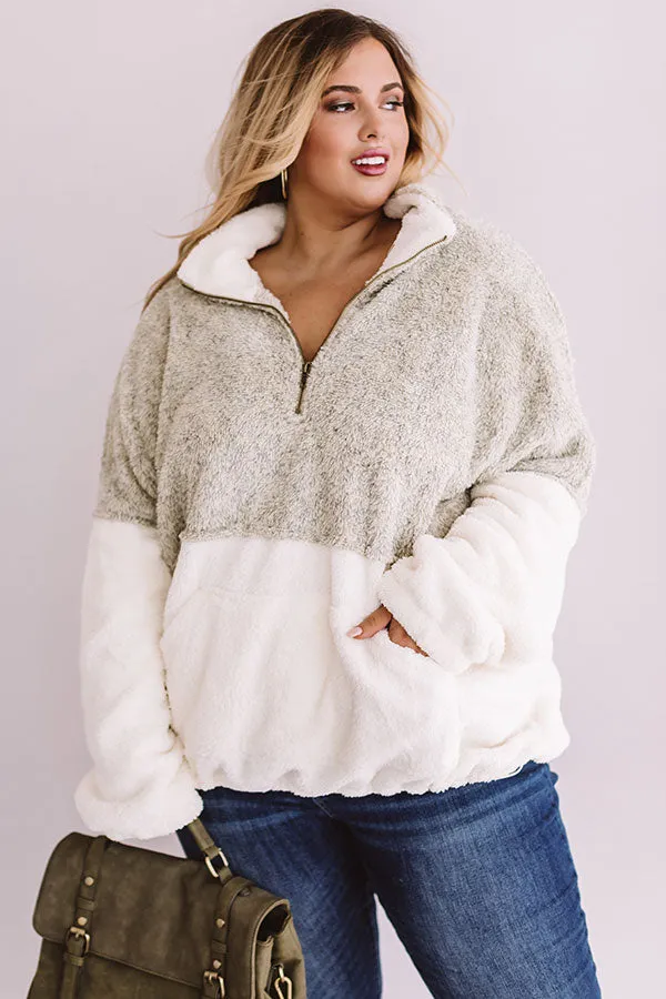 More Lattes, Please Sherpa Pullover In Beige Curves