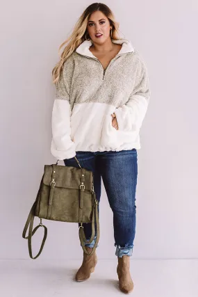 More Lattes, Please Sherpa Pullover In Beige Curves