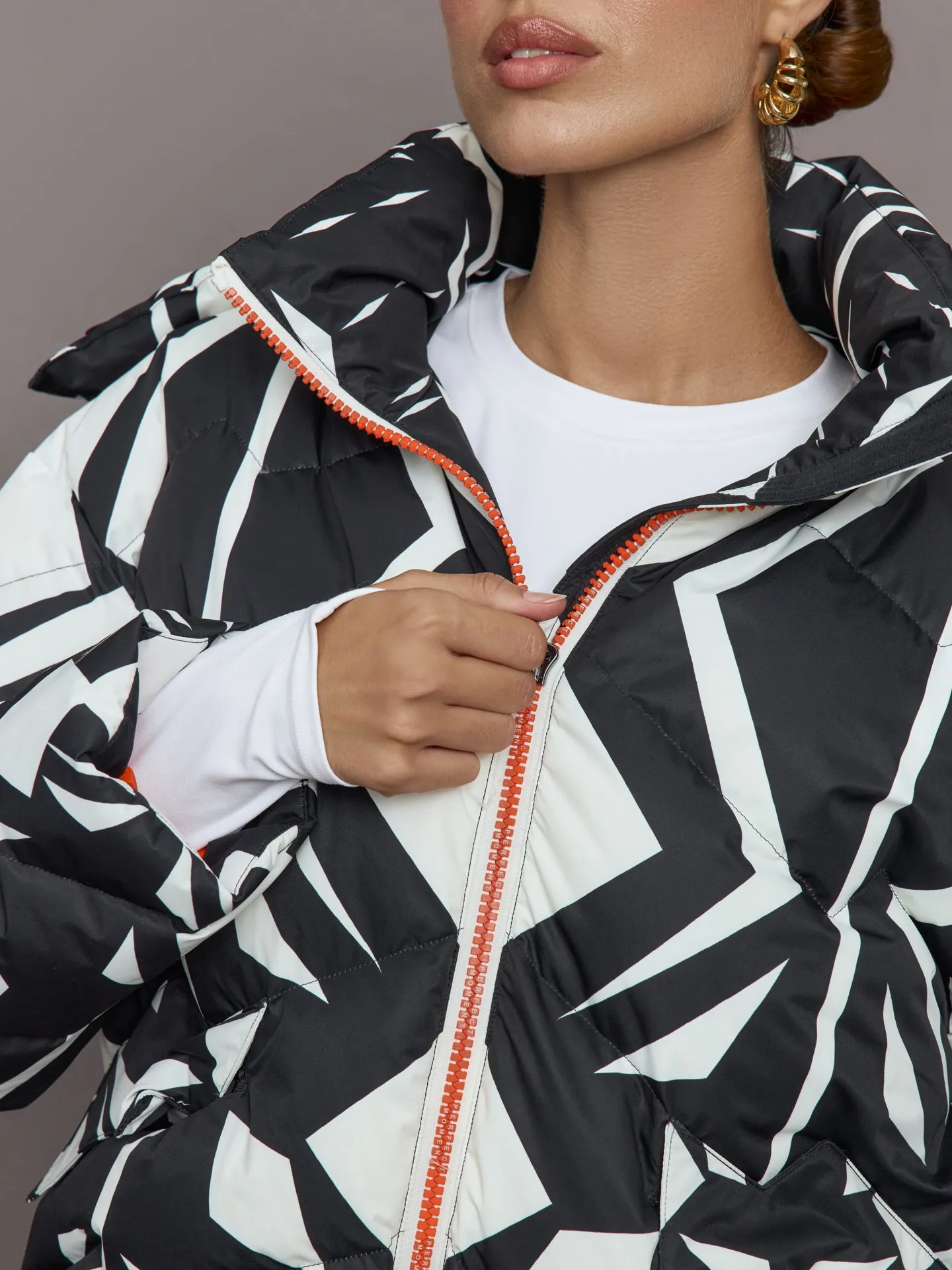 Mountain Puffer Ski Jacket - Geo Print Black/Snow White