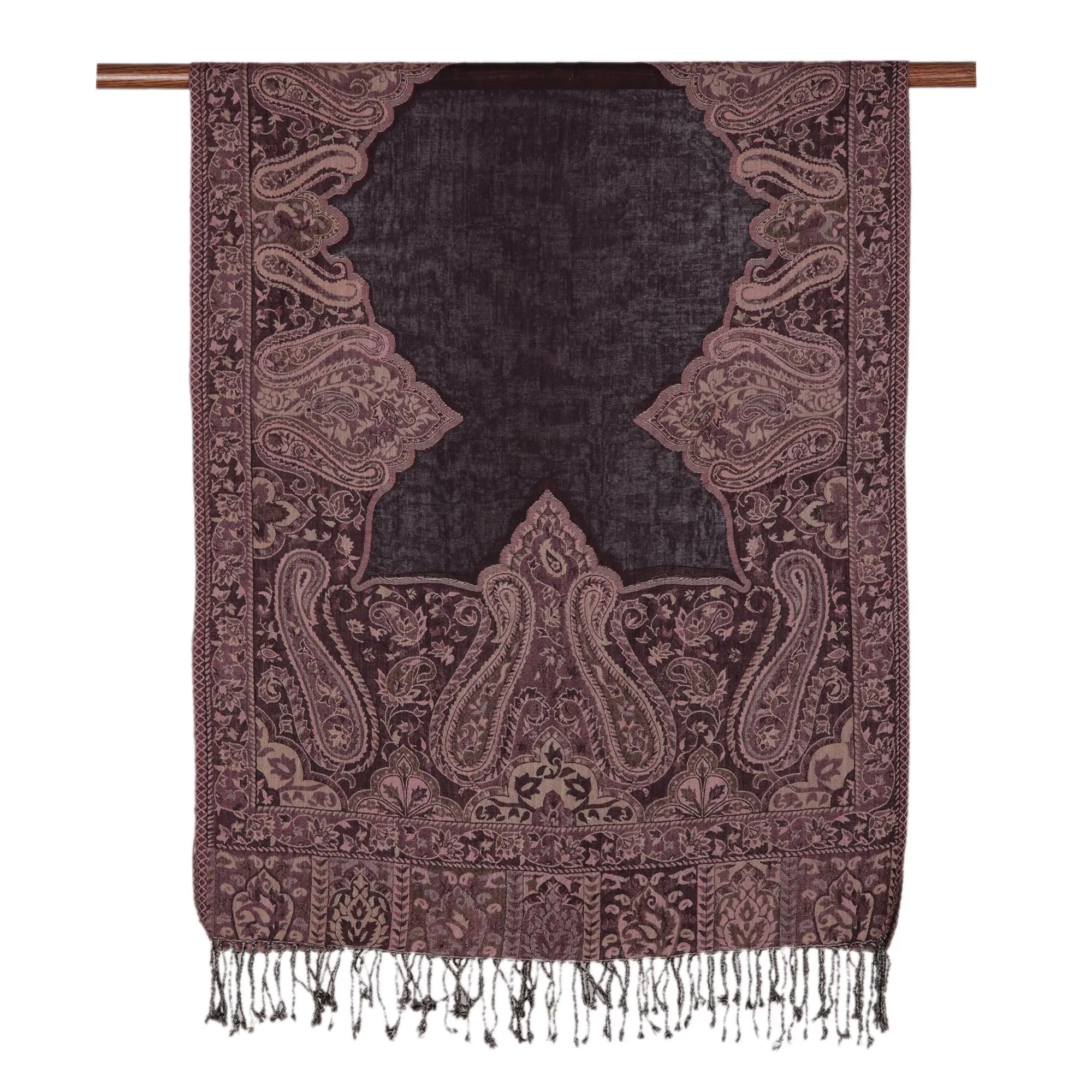 Mughal-Style Jamawar Wool Shawl in Purple from India - Mughal Paisleys | NOVICA