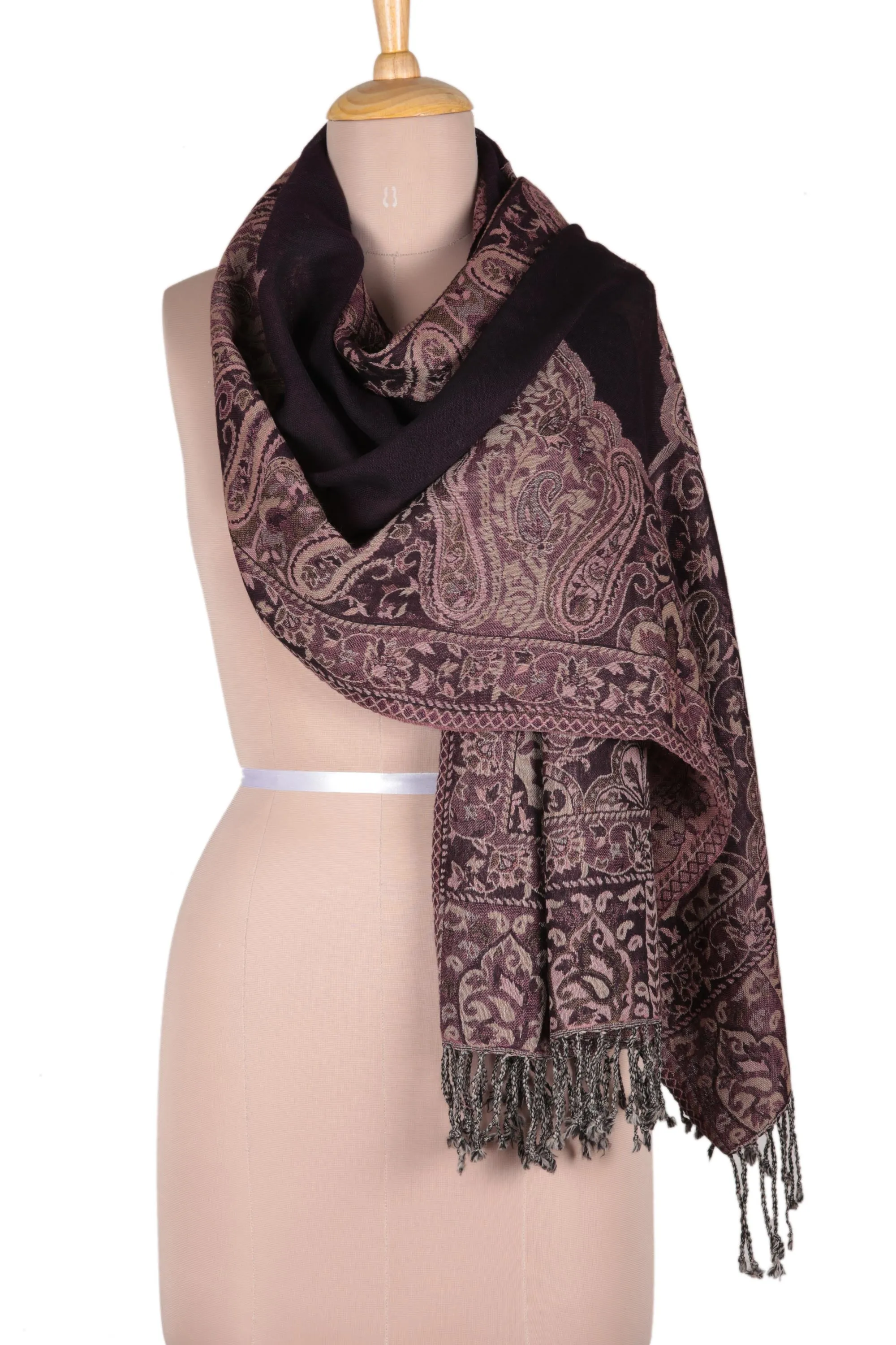 Mughal-Style Jamawar Wool Shawl in Purple from India - Mughal Paisleys | NOVICA