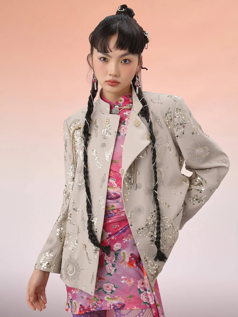 MUKZIN Mid Length Cheongsam Diagonal Collar Chinese Jacket