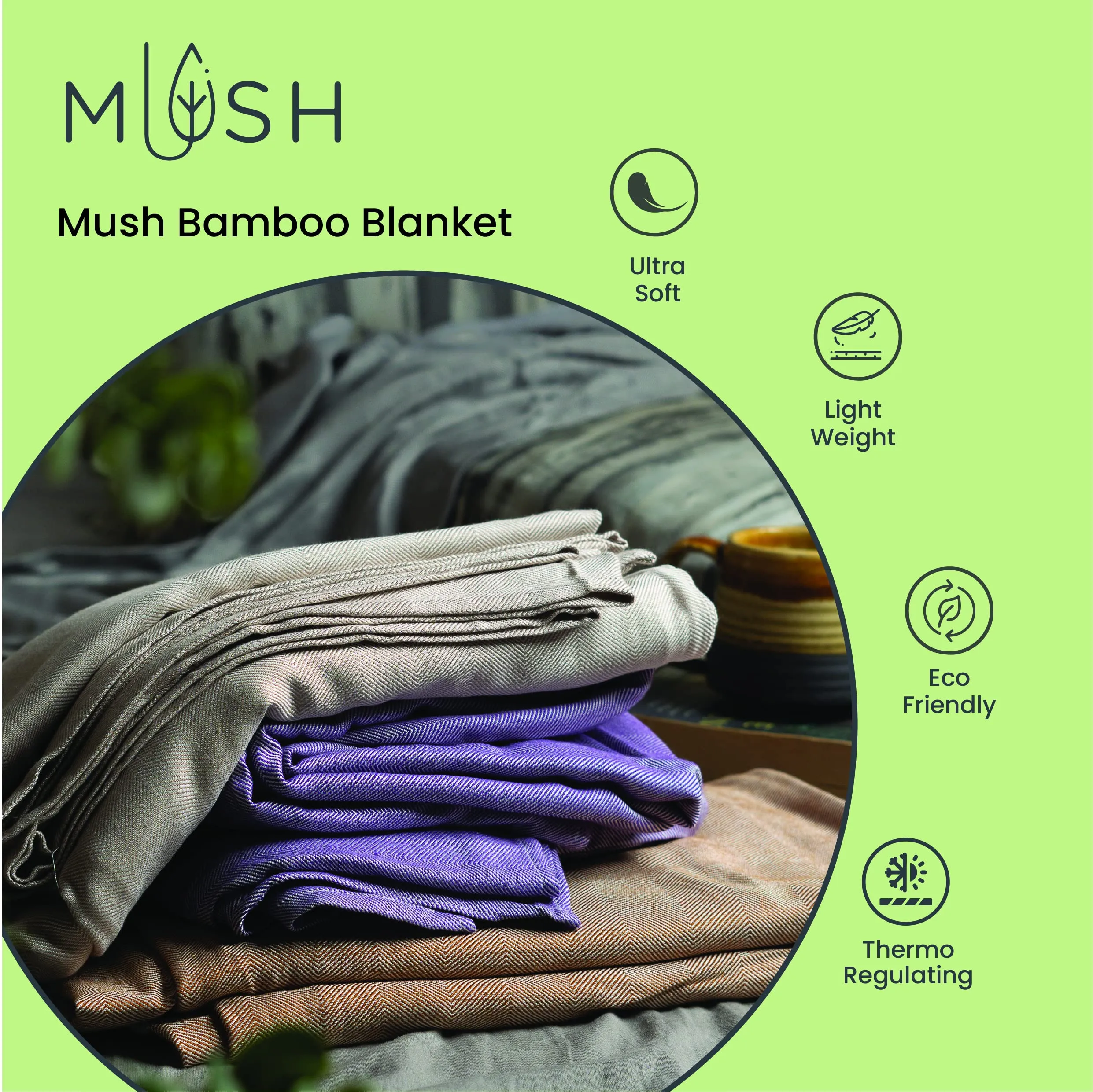 Mush Ultra-Soft, Light weight & Thermoregulating, All Season 100% Bamboo Blanket & Dohar (Navy Blue, Small - 3.33 x 4.5 ft)