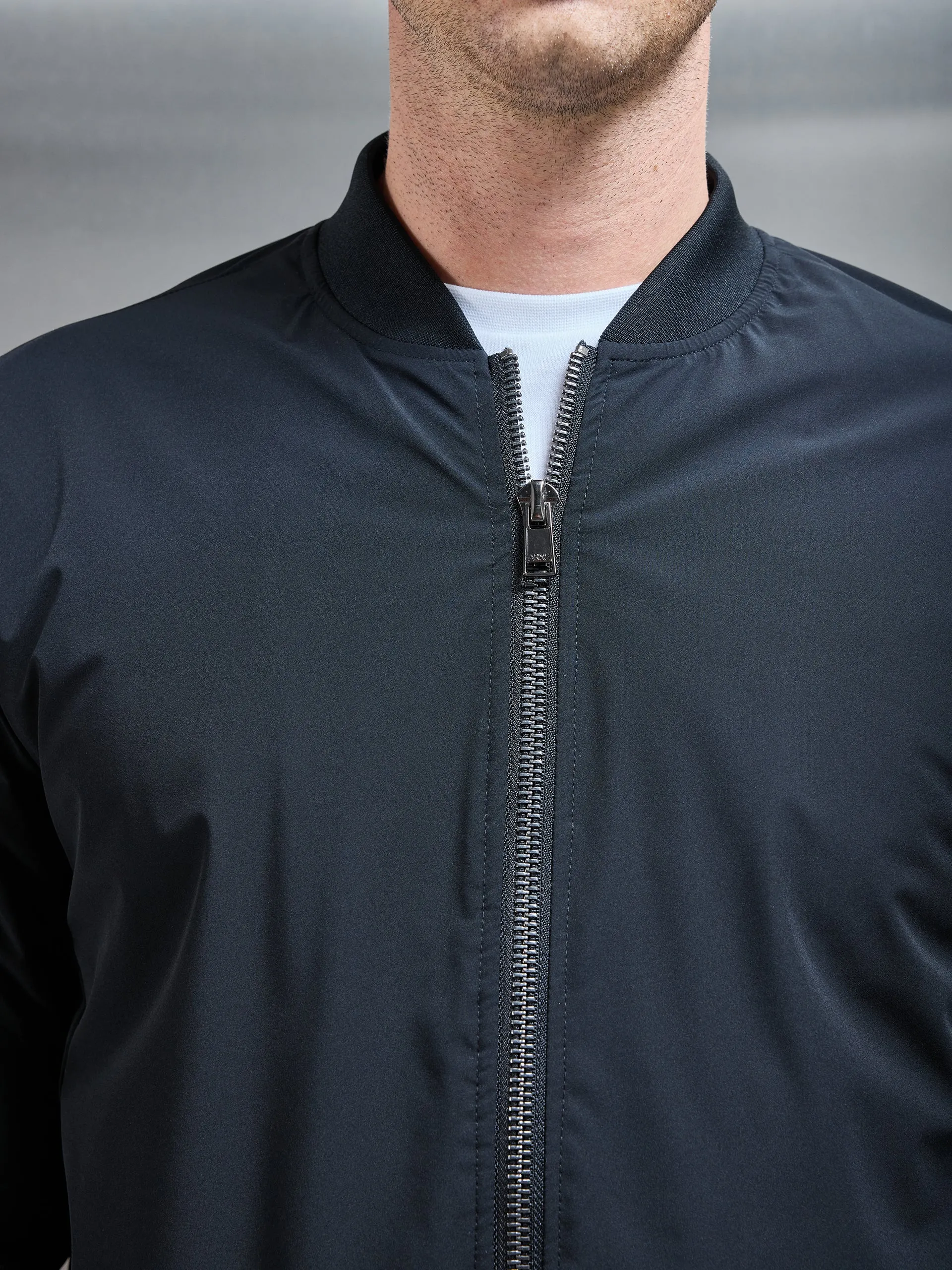 Nylon Padded Bomber Jacket in Black