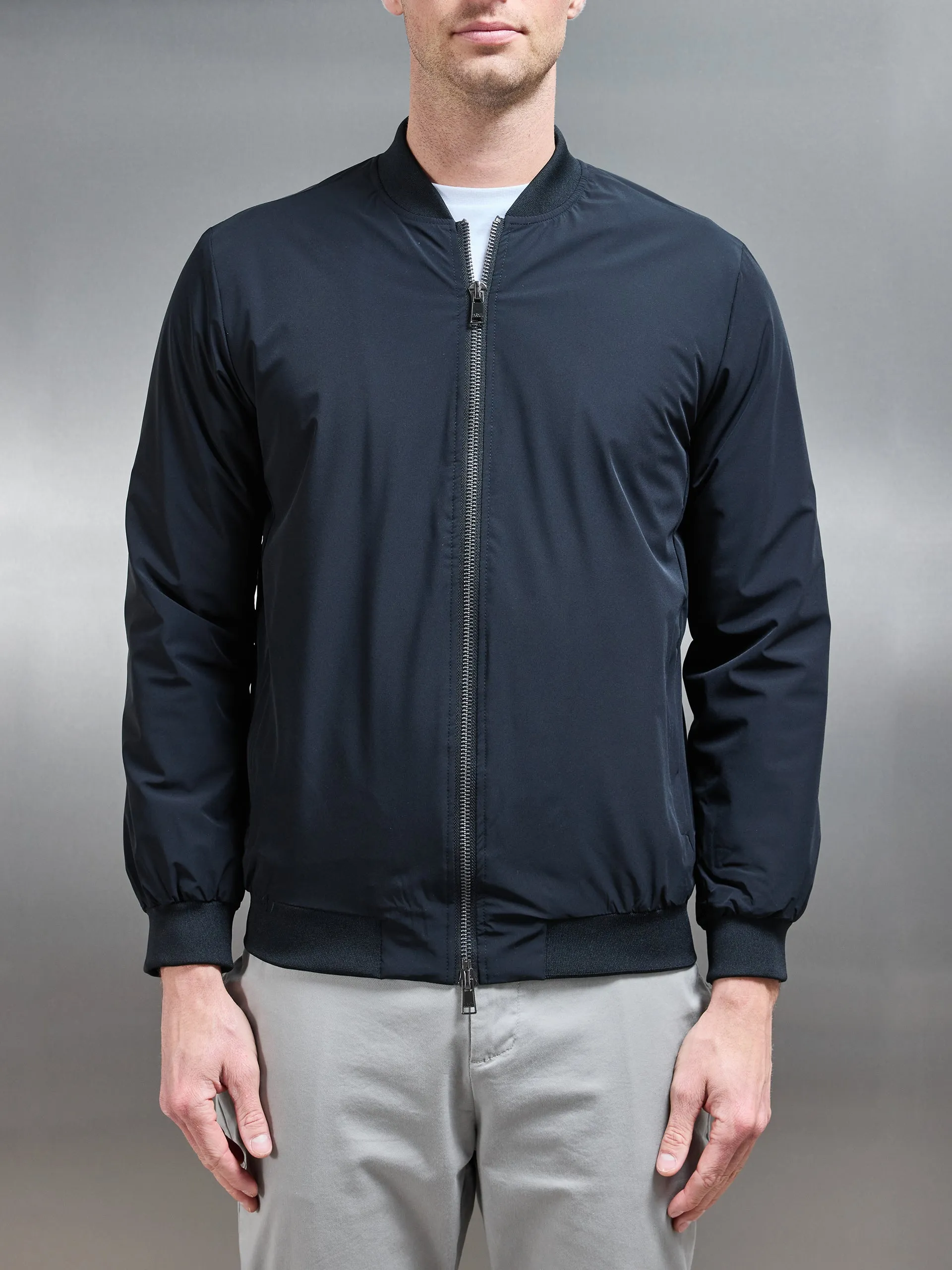 Nylon Padded Bomber Jacket in Black