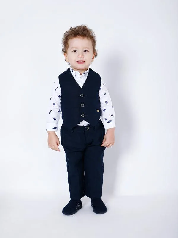 One Friday Navy Blue Shirt With Waistcoat