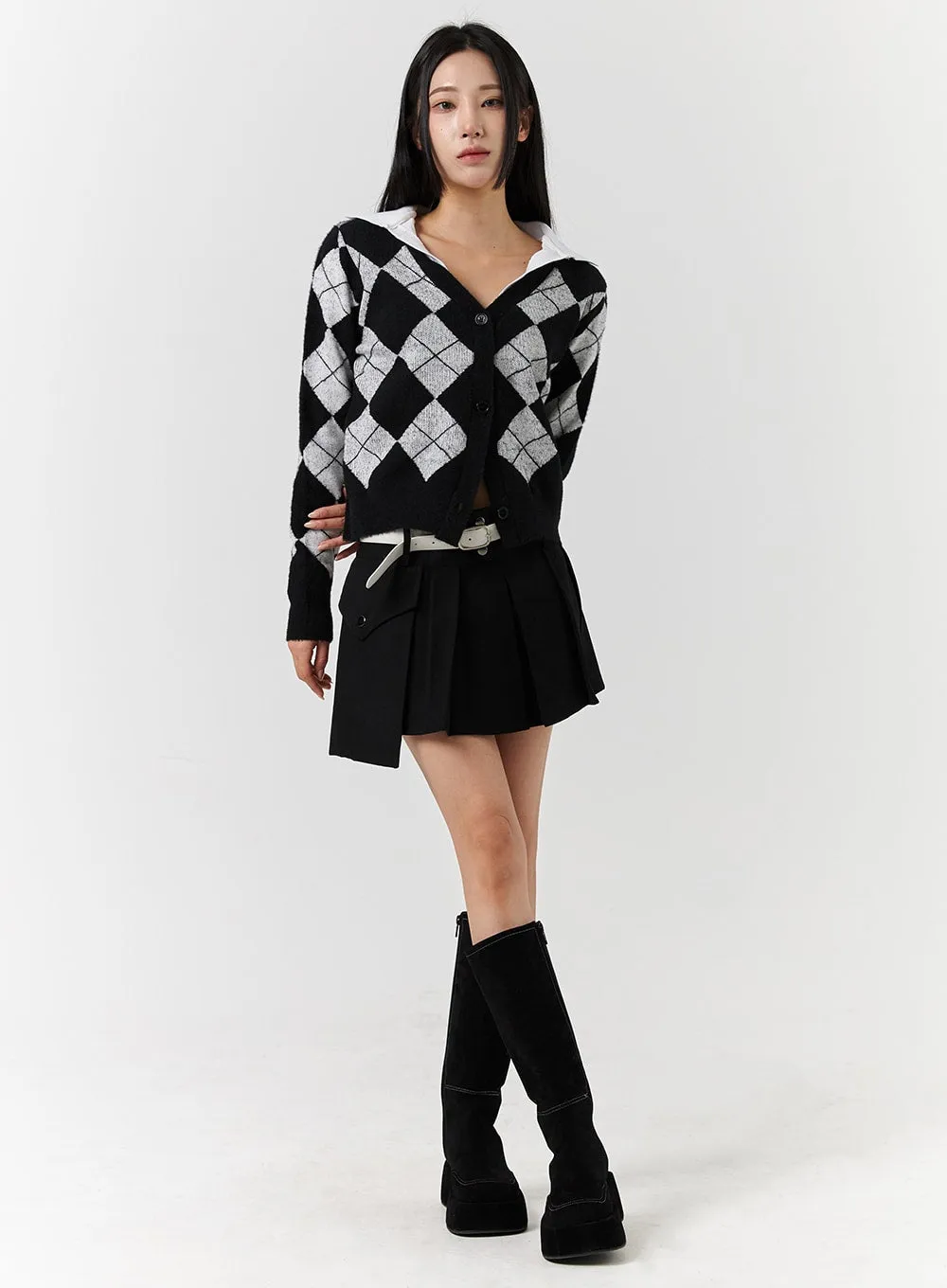 One-Pocket Solid Mid-Waist Pleated Mini Skirt CD322