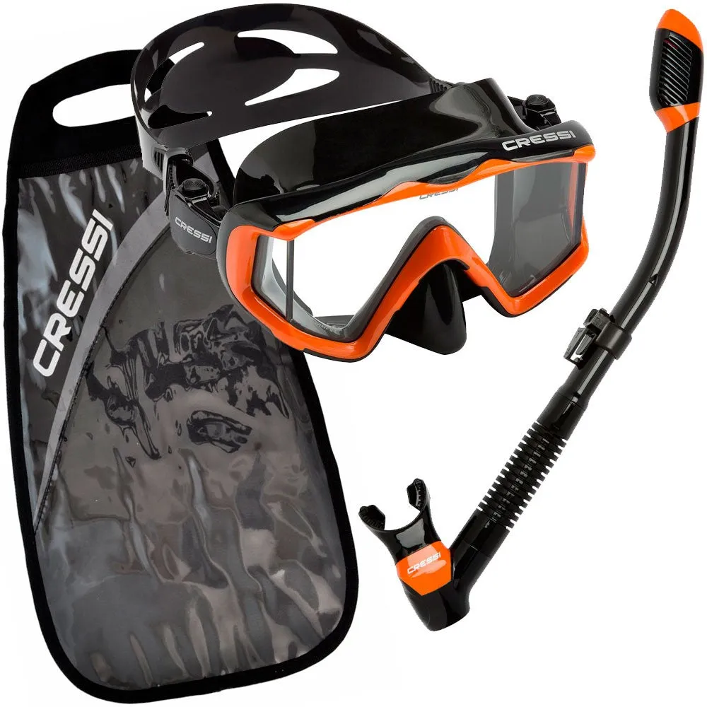 Open Box Cressi Pano 3 Mask Supernova Dry Adult Size Snorkel Combo Carring Bag Packages-Black / Orange