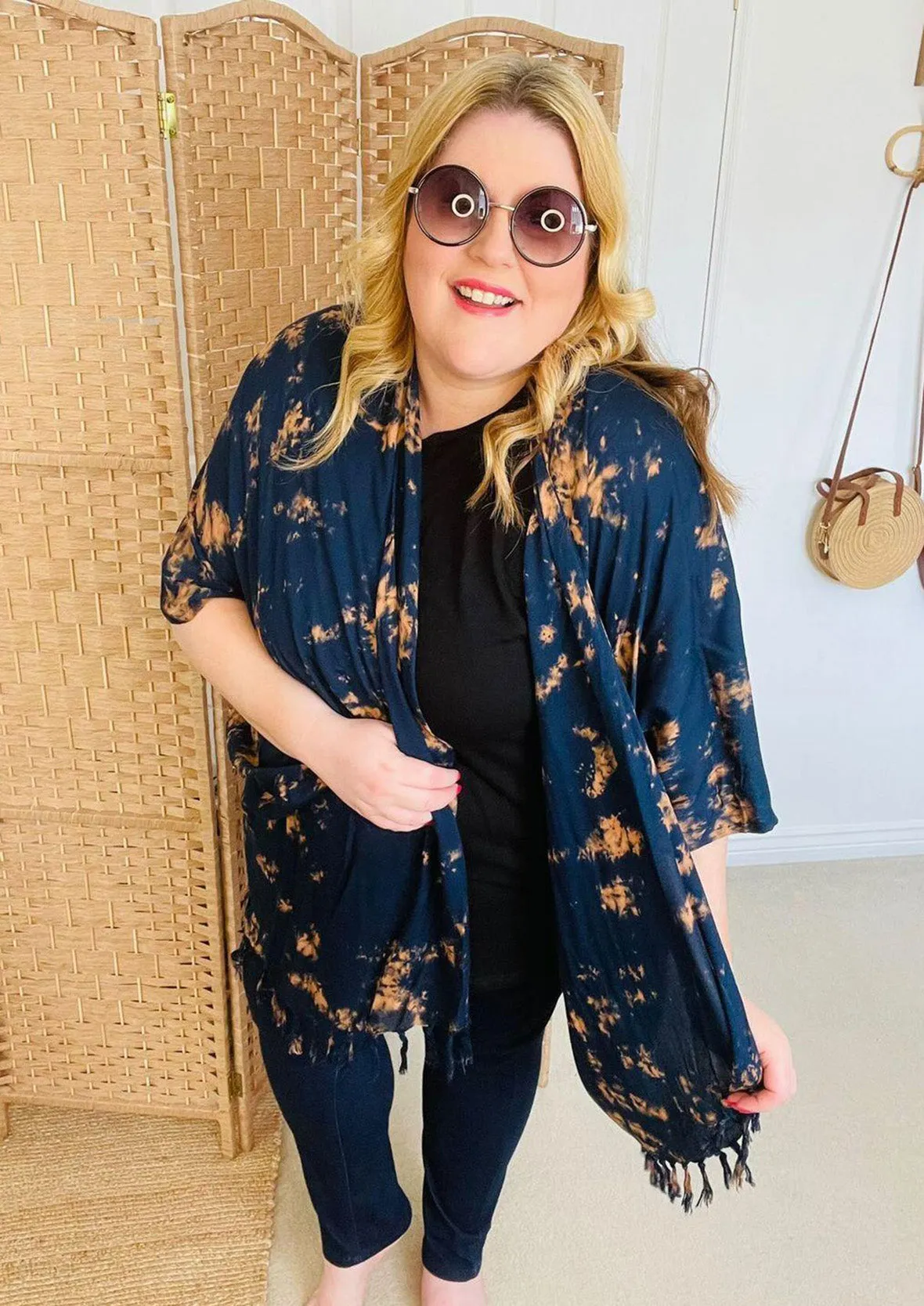 Open Front Kimono With Fringe Detailing