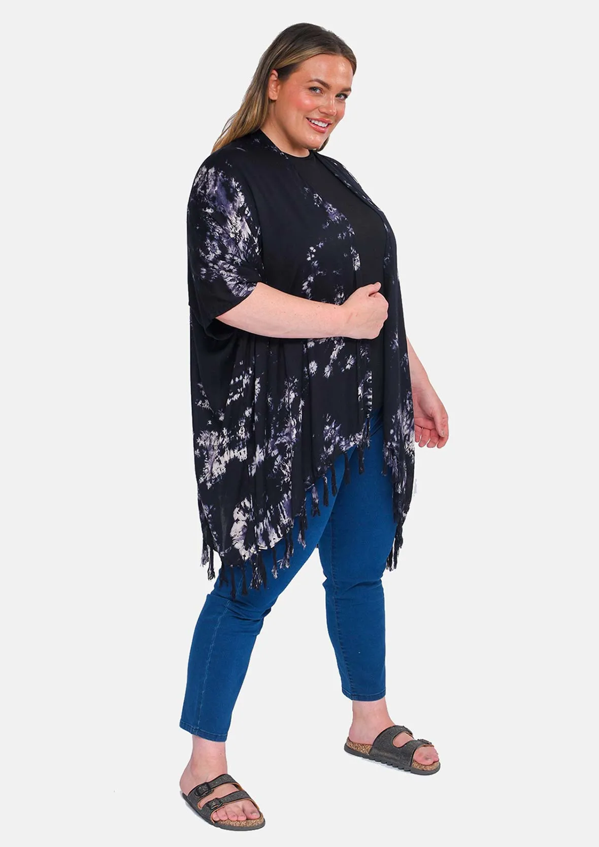 Open Front Kimono With Fringe Detailing