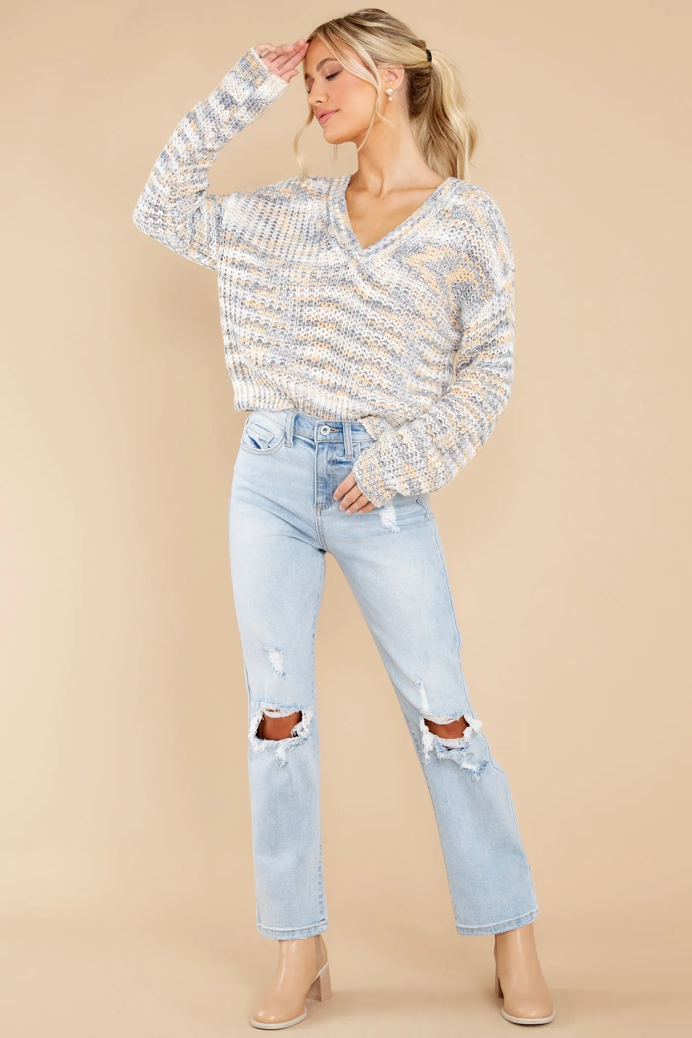 Over The Moon Dusty Blue Multi Sweater