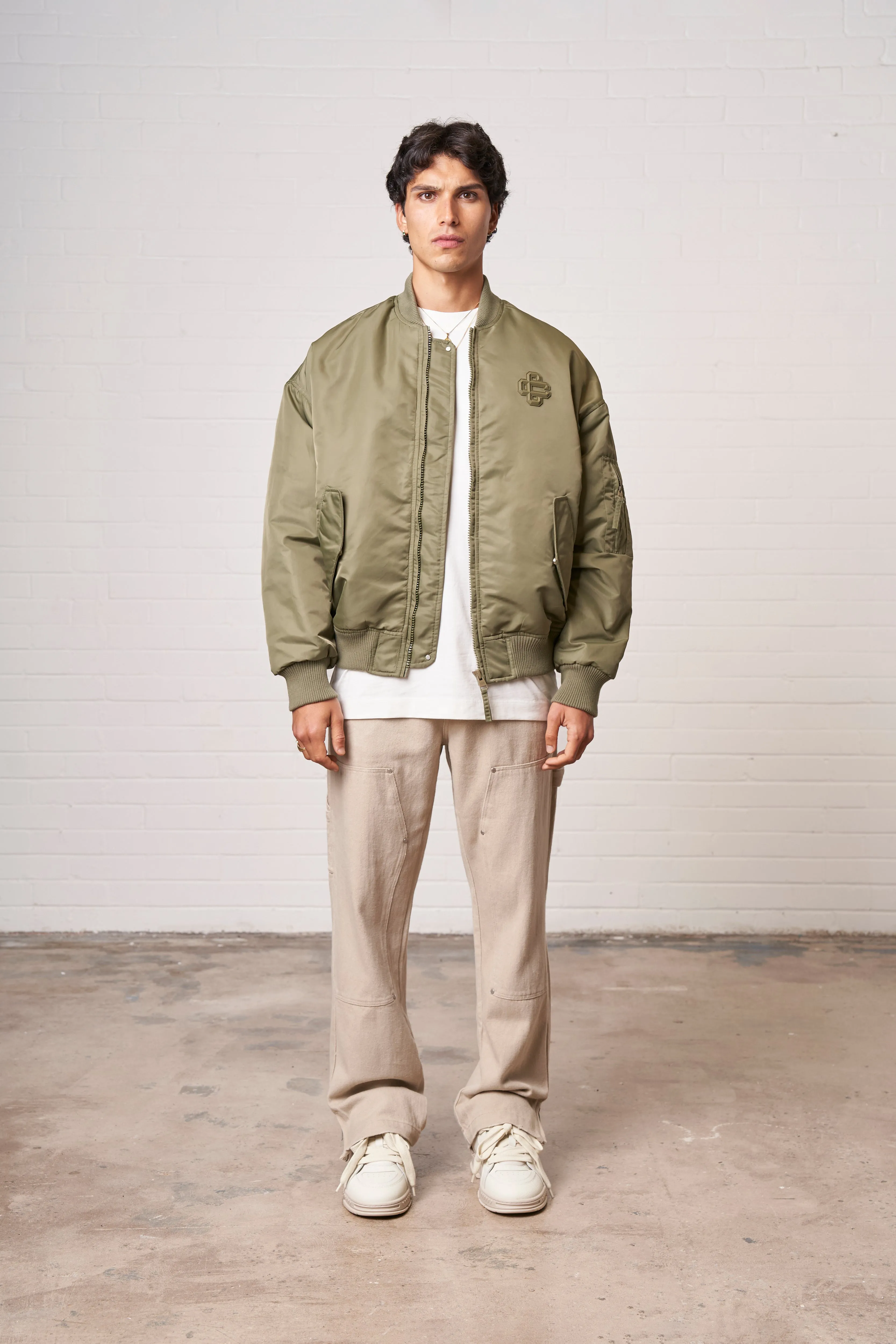 OVERSIZED EMBLEM BOMBER JACKET - KHAKI