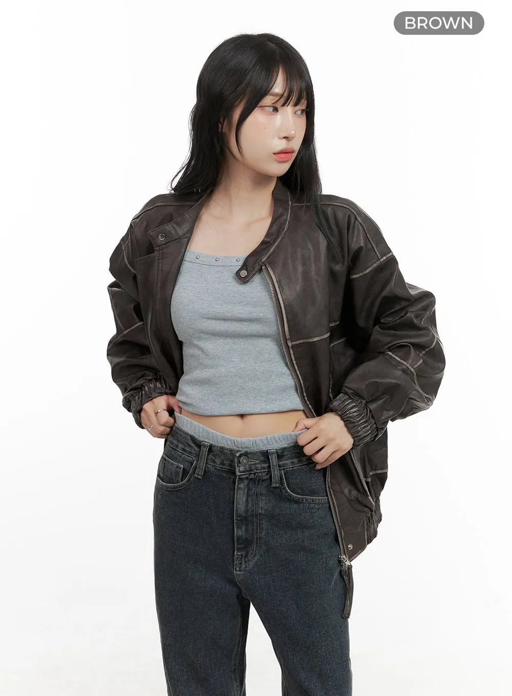 Oversized Faux Leather Bomber Jacket (UNISEX) CG420