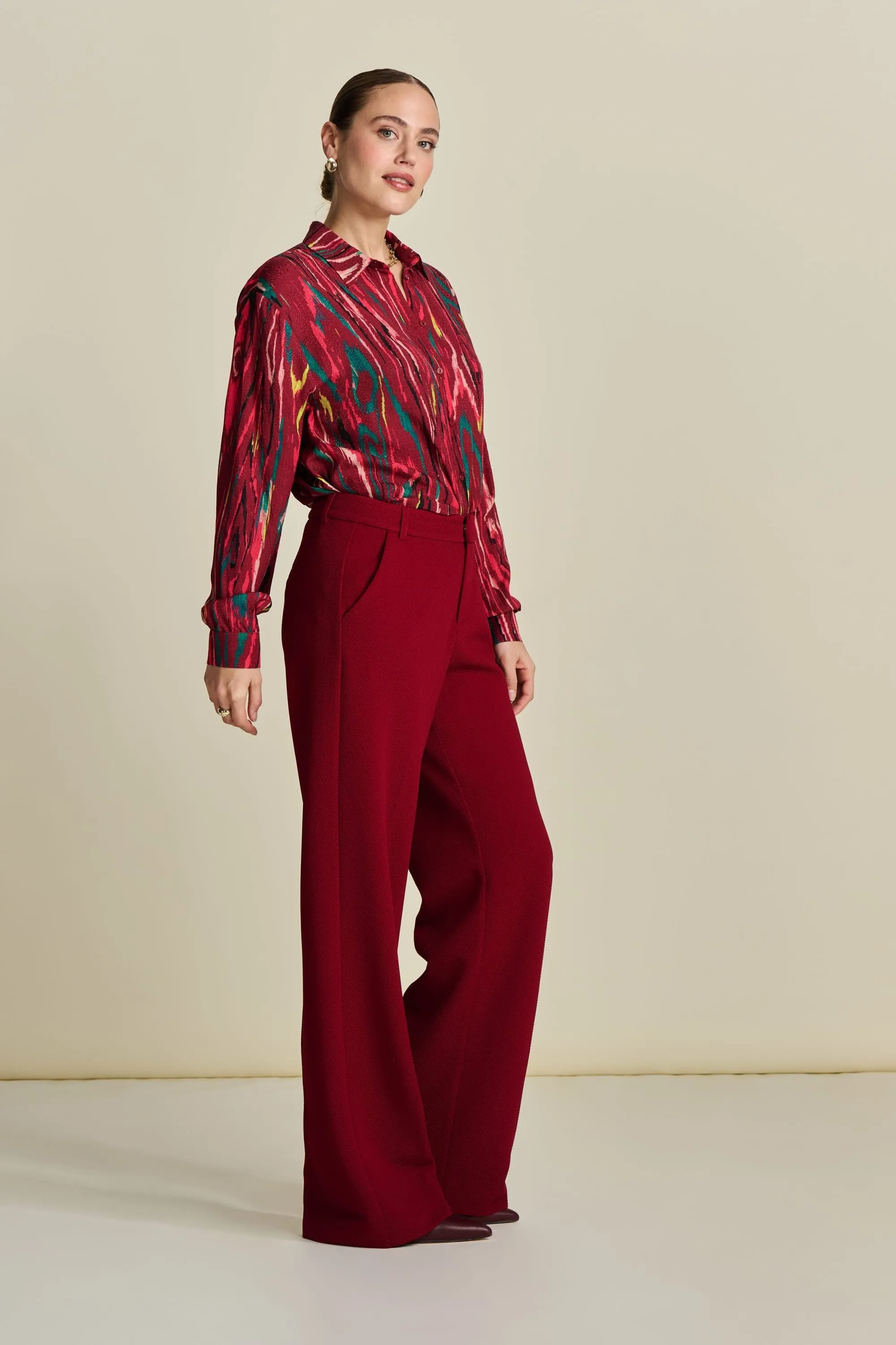 PANTALON - Wide Leg Burgundy Red