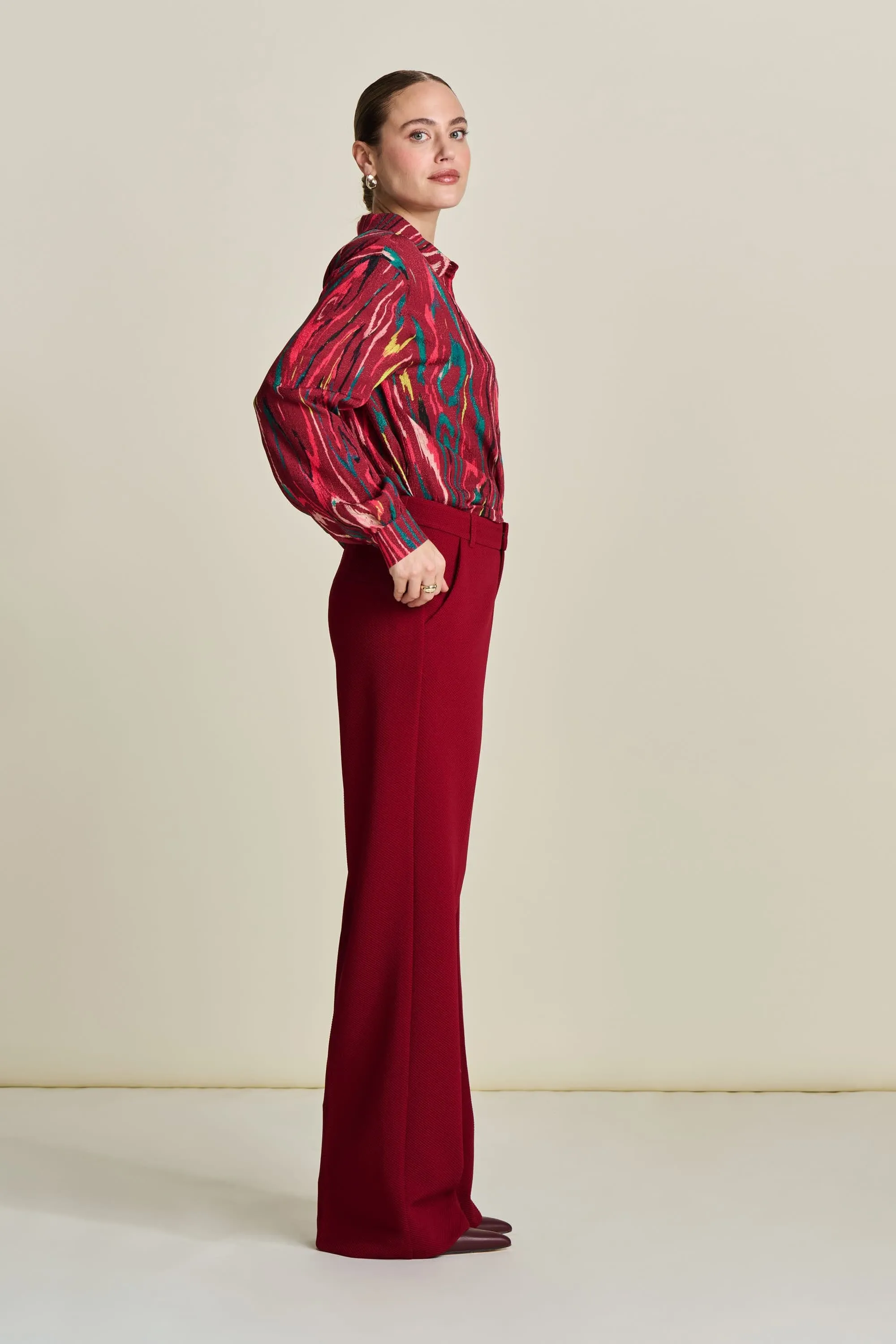 PANTALON - Wide Leg Burgundy Red