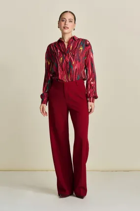 PANTALON - Wide Leg Burgundy Red