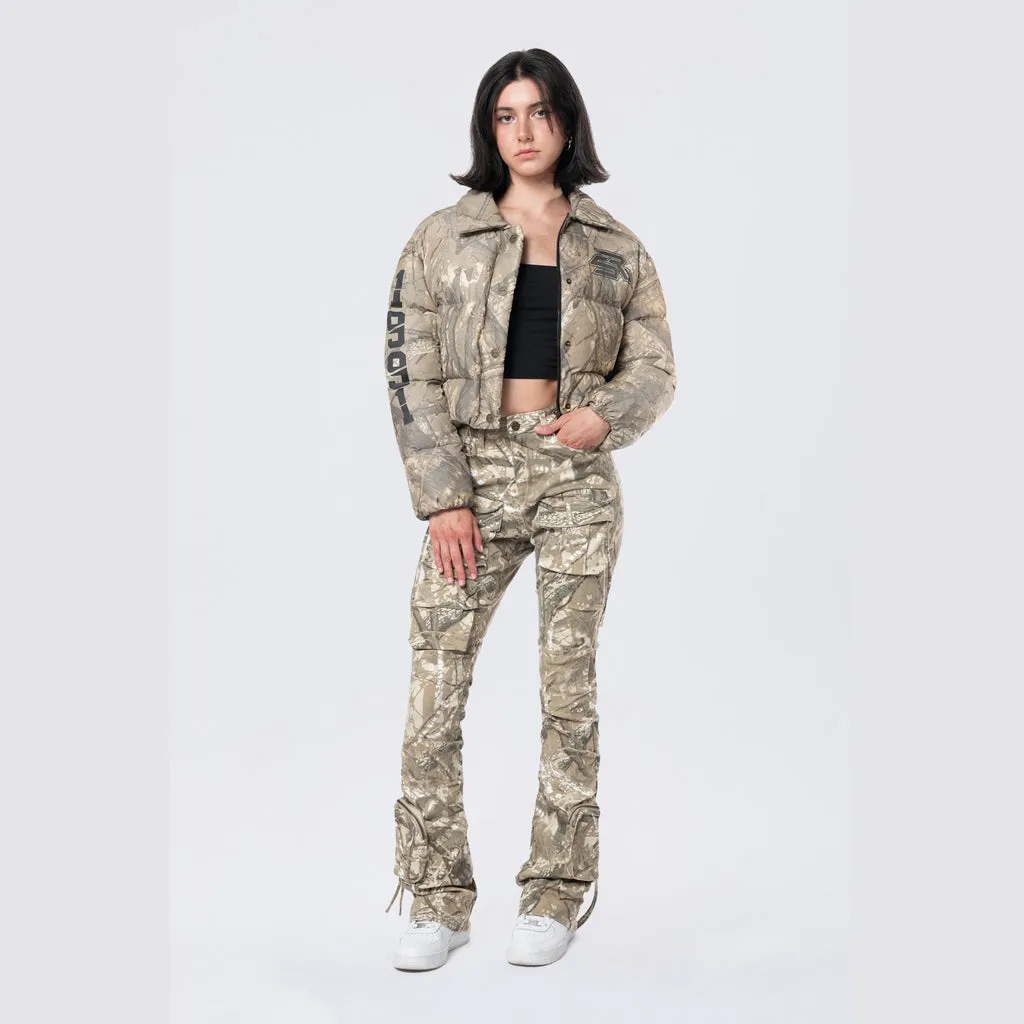 Patched Puffer Jacket - Khaki Hunting Camo