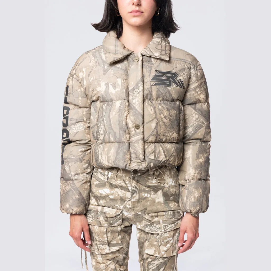 Patched Puffer Jacket - Khaki Hunting Camo