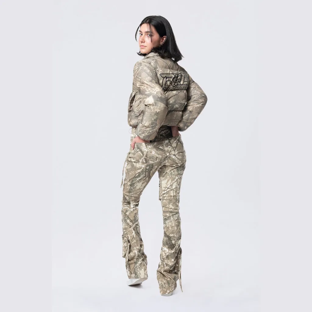 Patched Puffer Jacket - Khaki Hunting Camo