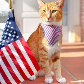 Pet Bandana - "Heritage" - Gingham Red White & Blue Plaid Bandana for Cat   Small Dog / Patriotic, Independence Day / Slide-on Bandana / Over-the-Collar (One Size)