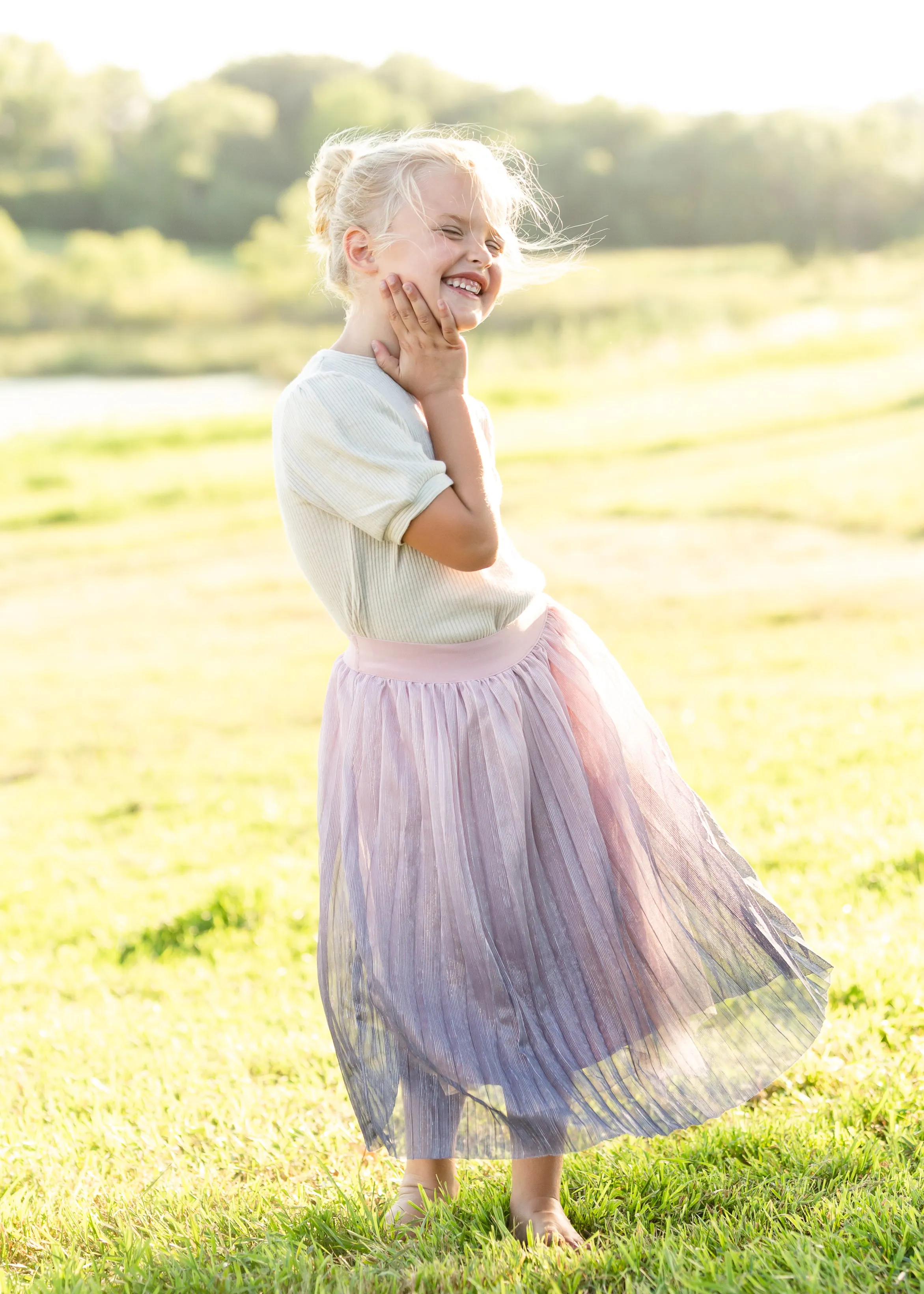 Pink Ombre Tulle Midi Skirt