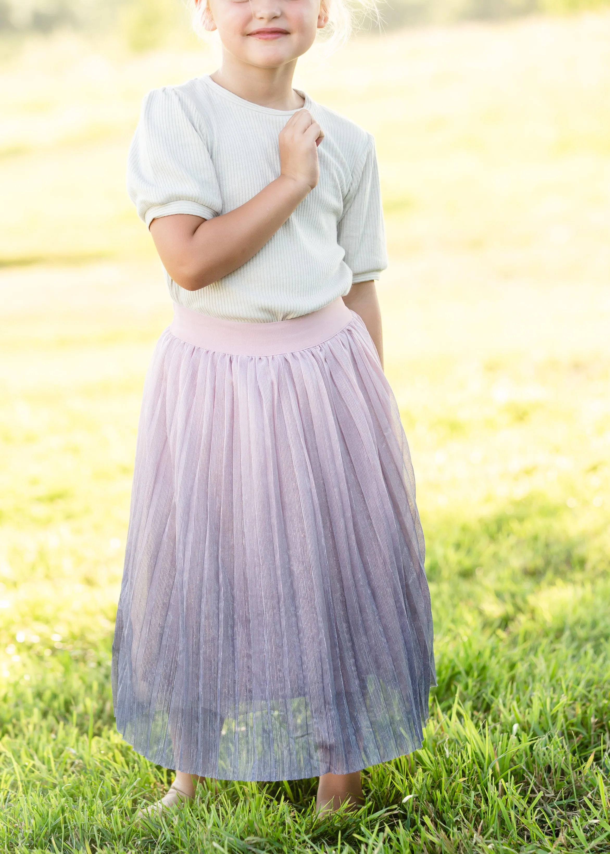 Pink Ombre Tulle Midi Skirt