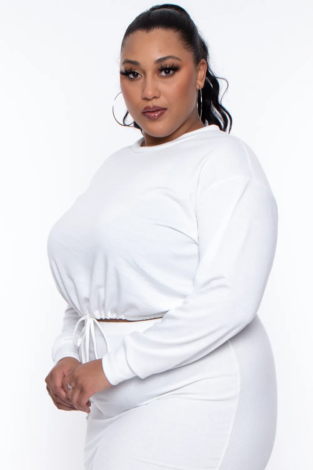 Plus Size Essential Cropped Pullover Sweatshirt - Ivory