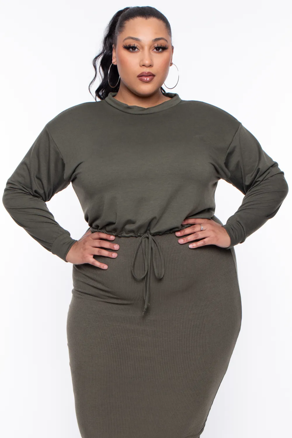 Plus Size Essential Cropped Pullover Sweatshirt - Olive