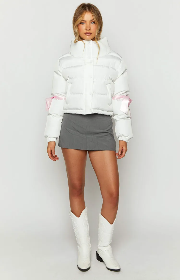 Polar White Bow Puffer Jacket