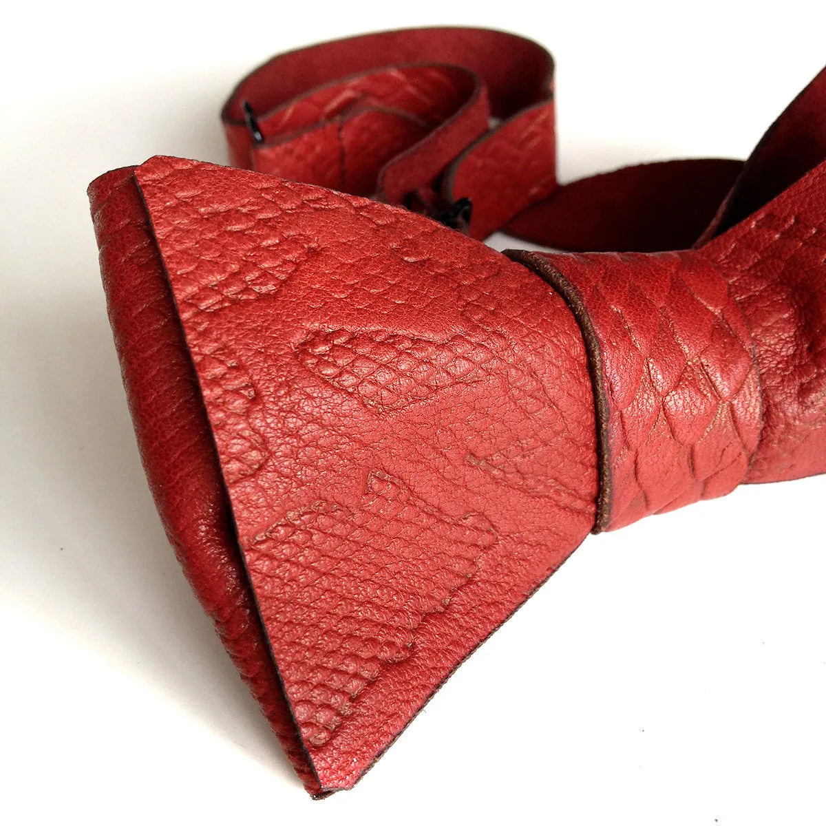 Red Python Embossed Lambskin Leather Bow Tie