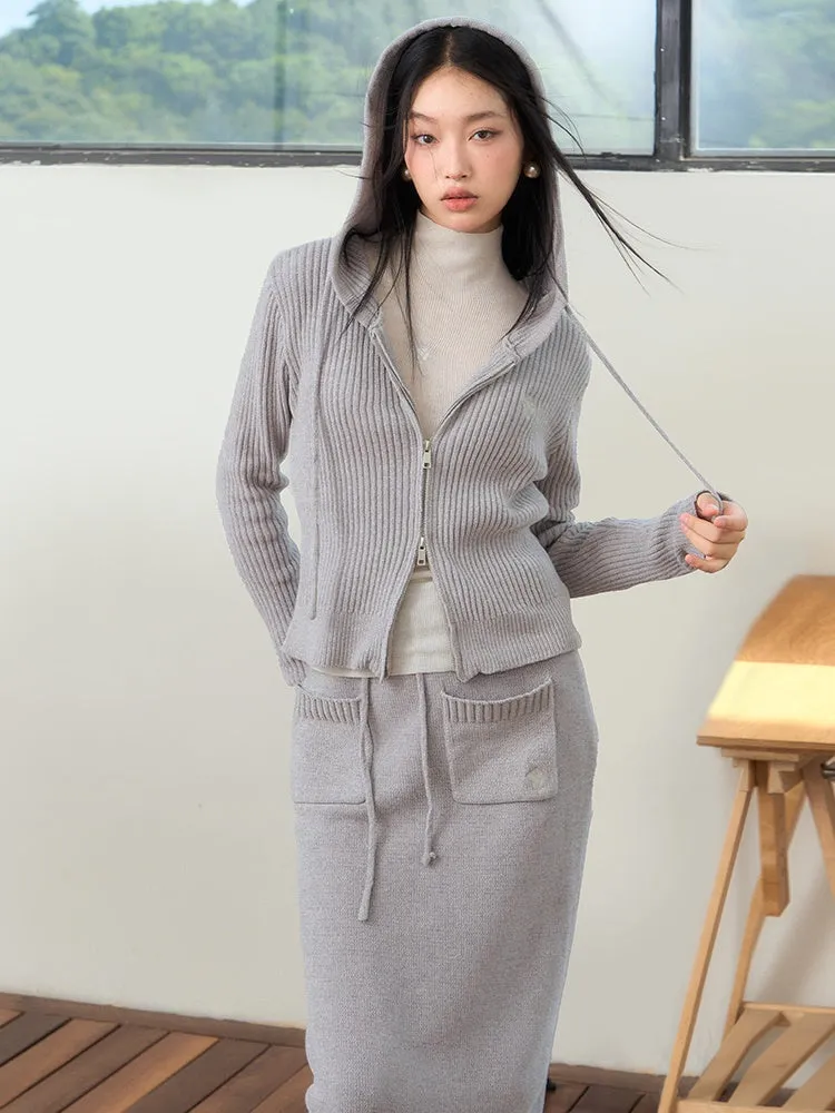 Relaxing Hooded Knitted Parka ＆ Skirt ＆ Pants