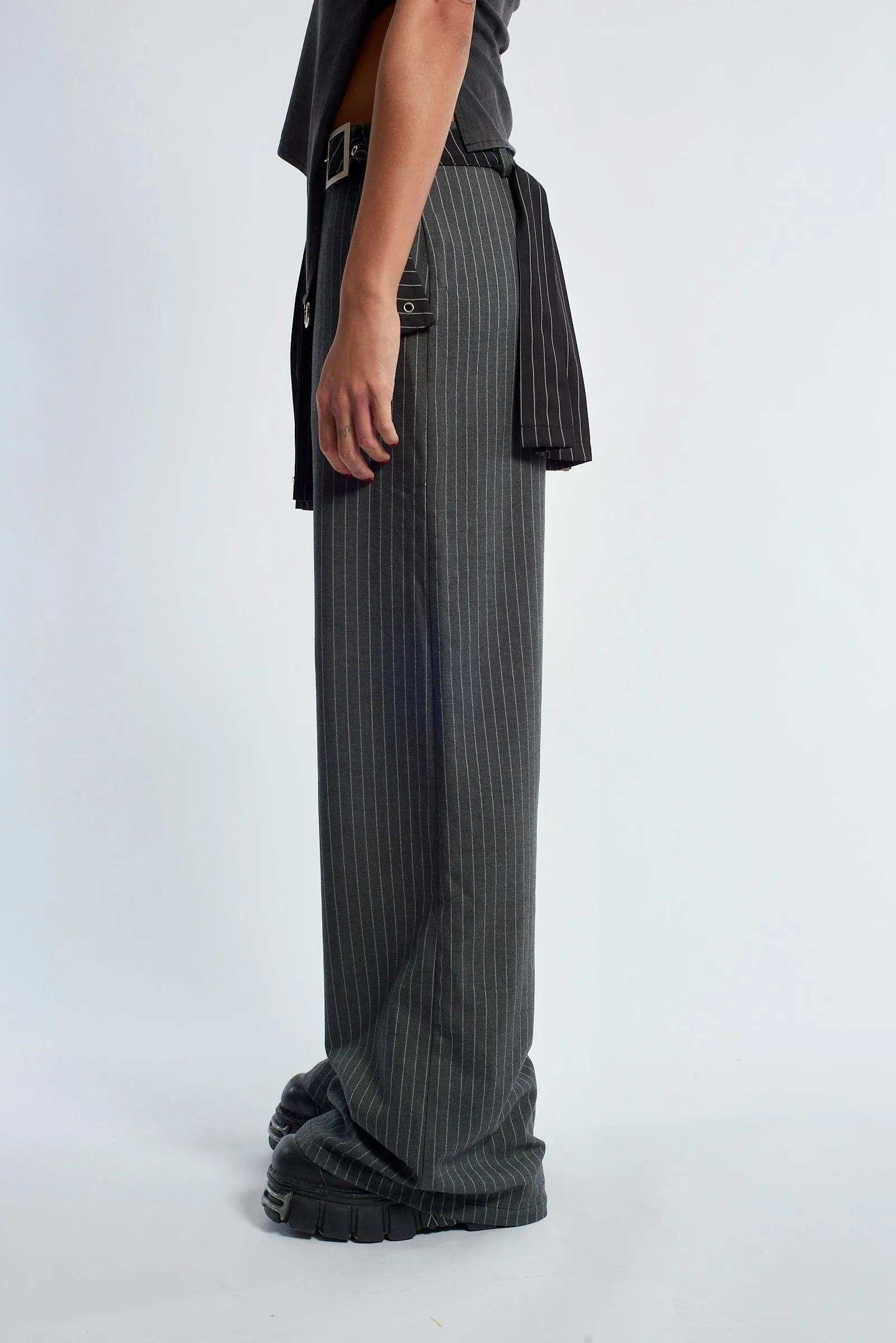 REMOTE PINSTRIPE SKIRT OVER TROUSER