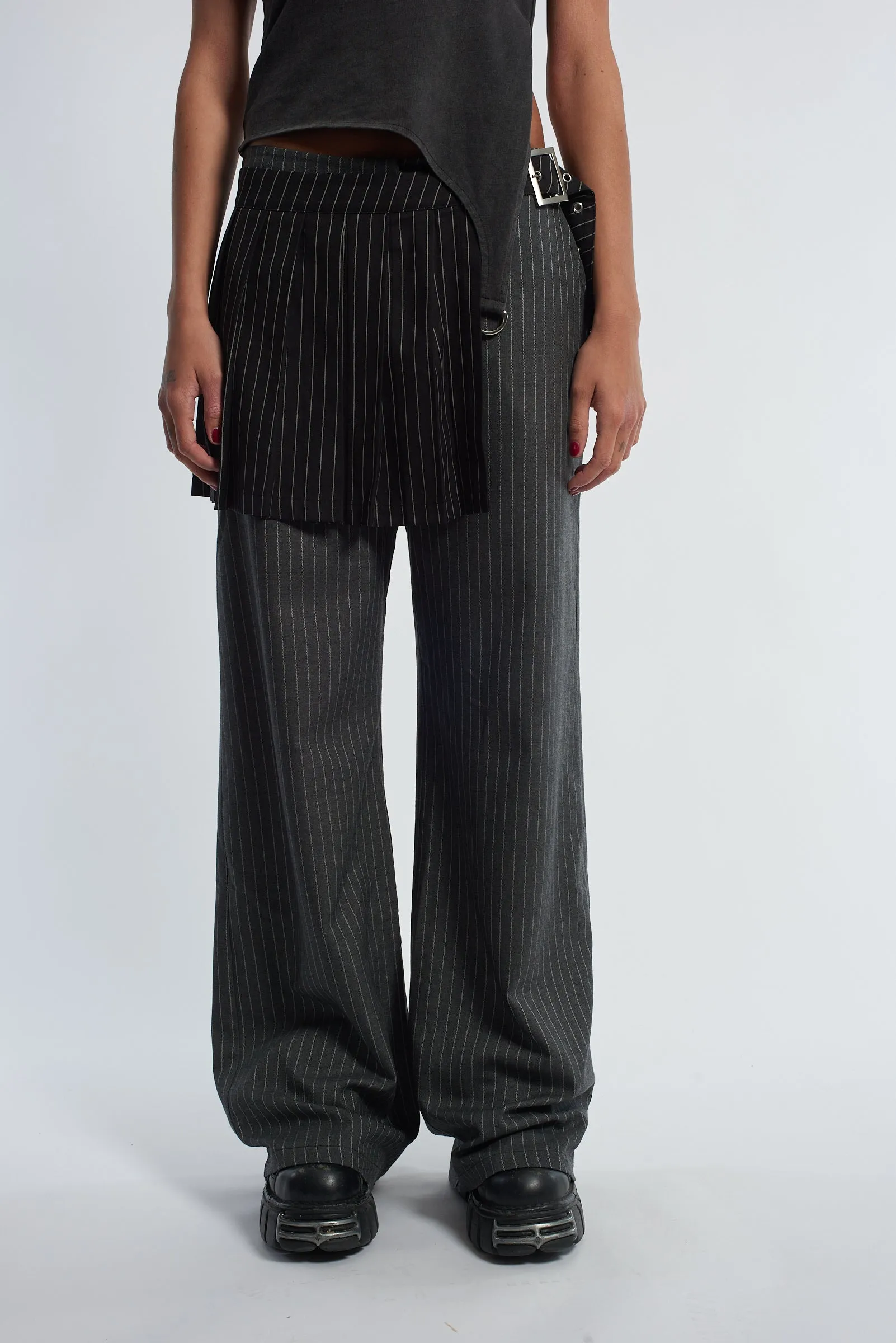 REMOTE PINSTRIPE SKIRT OVER TROUSER