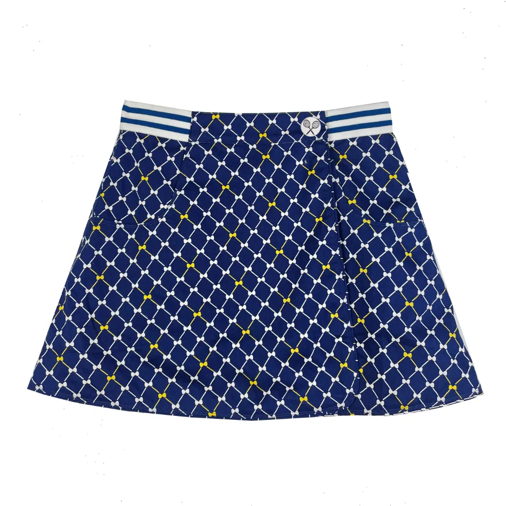 Reversible Tennis Skirt - Navy Bows & Yellow Lurex