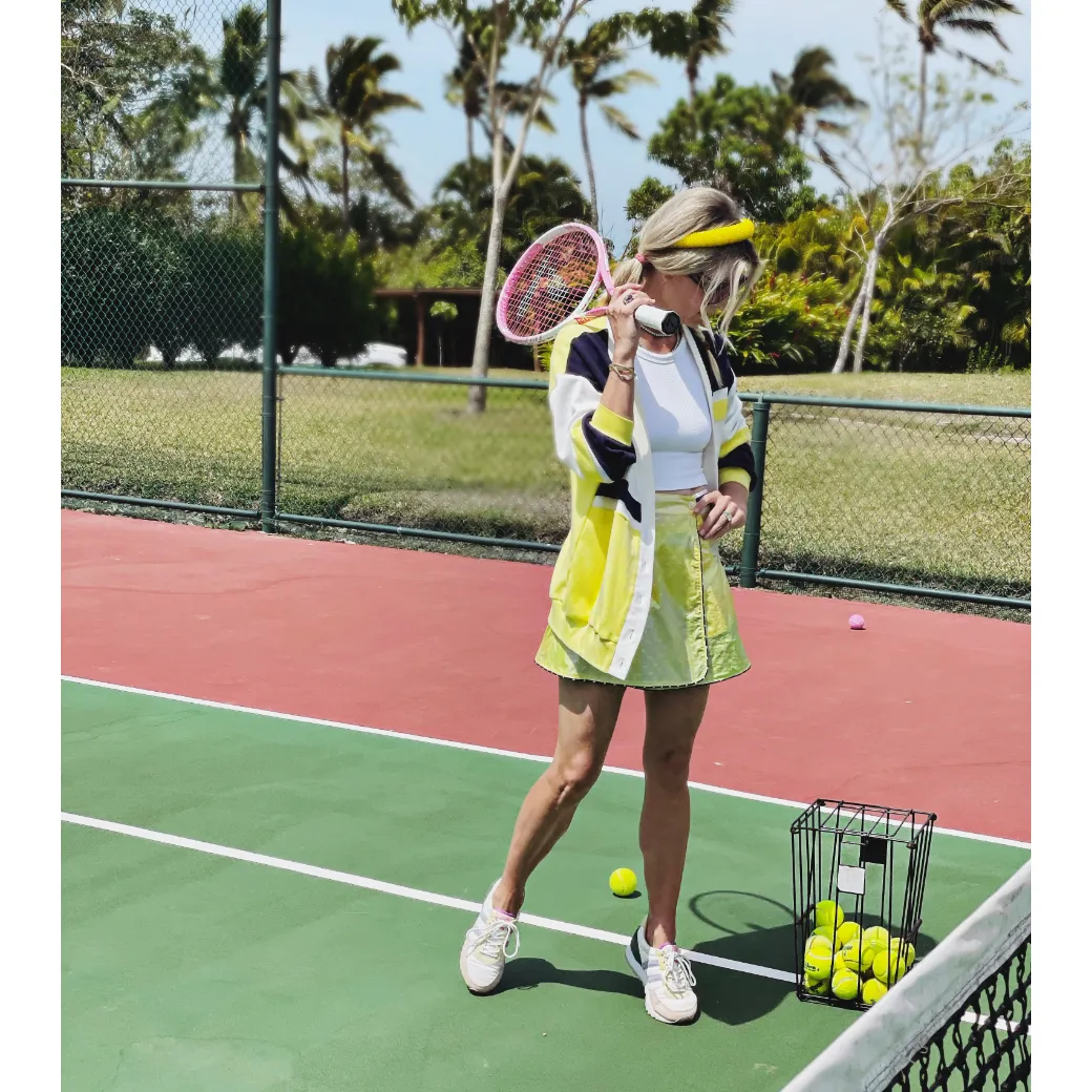 Reversible Tennis Skirt - Navy Bows & Yellow Lurex