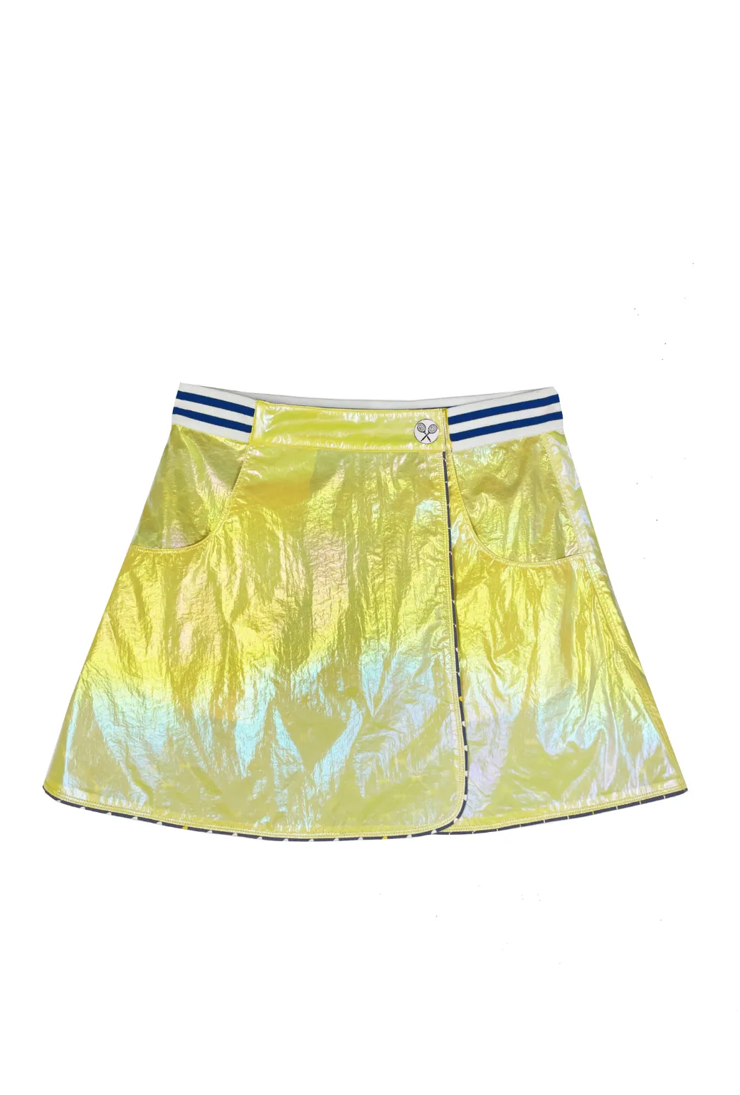 Reversible Tennis Skirt - Navy Bows & Yellow Lurex