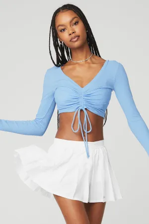 Ribbed Cinch Cropped Long Sleeve - Tile Blue