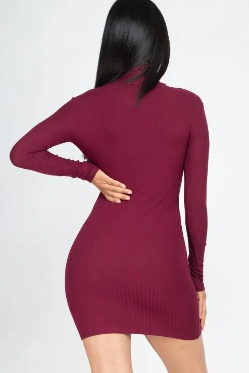 Ribbed Mock Neck Bodycon Mini Dress