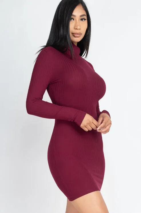 Ribbed Mock Neck Bodycon Mini Dress