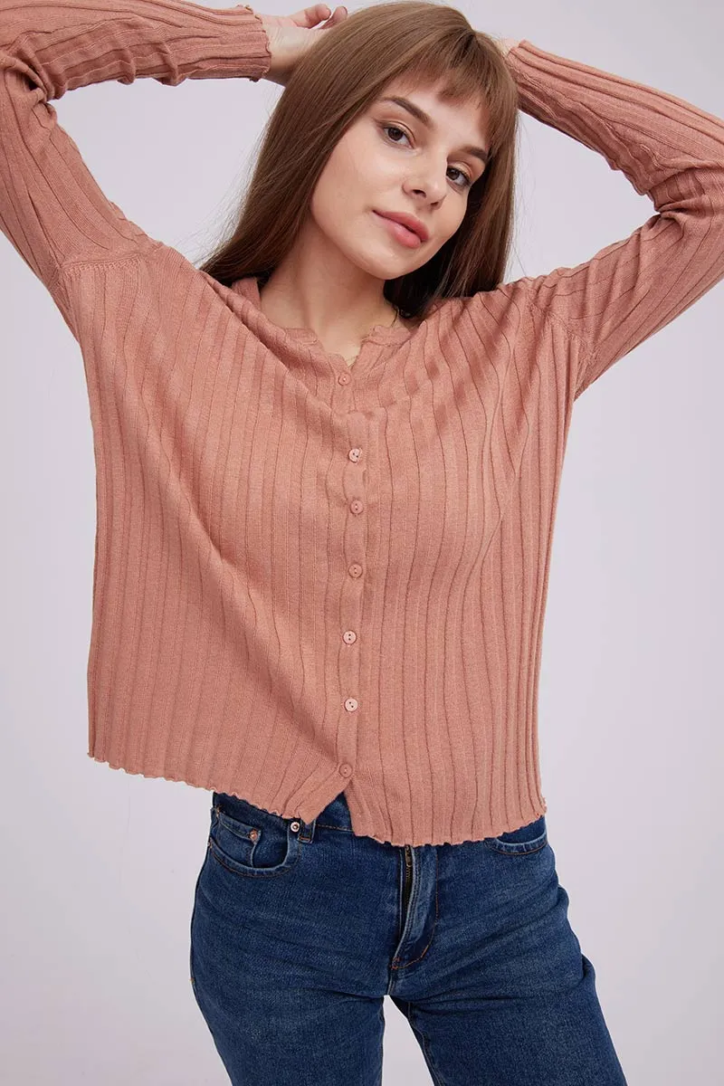 Round Neck Layer Rib Cardigan