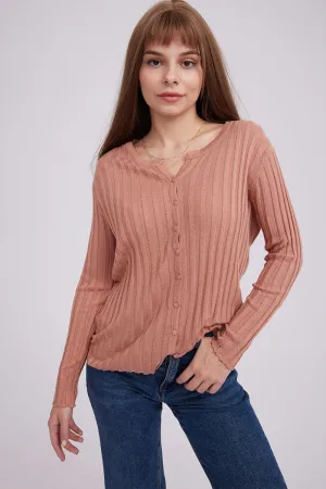 Round Neck Layer Rib Cardigan