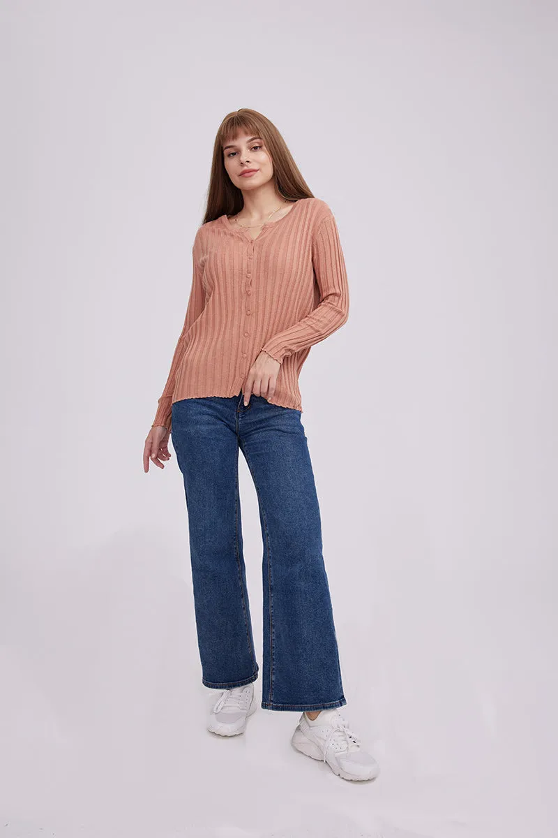 Round Neck Layer Rib Cardigan