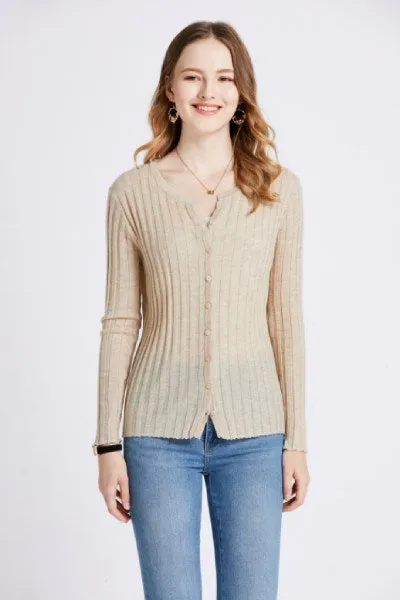 Round Neck Layer Rib Cardigan