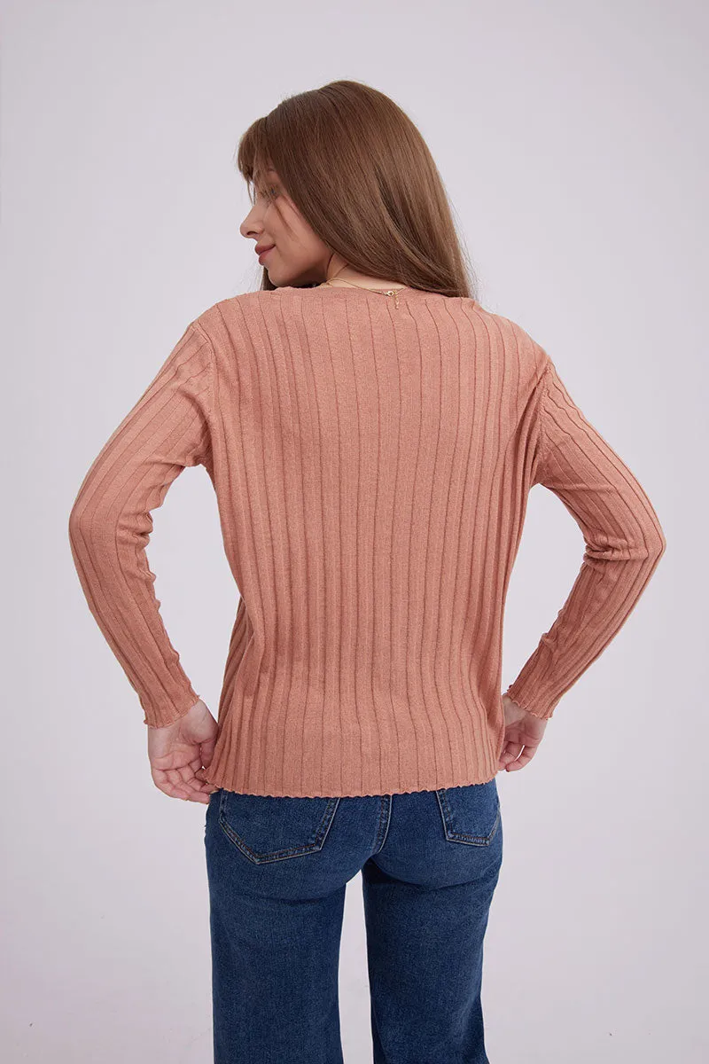 Round Neck Layer Rib Cardigan