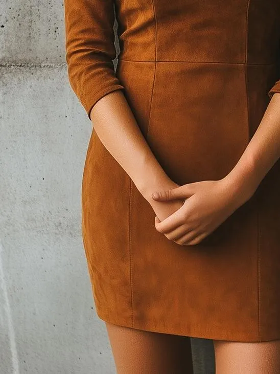 Round Neck Three-quater Sleeves Suede Bodycon Dress