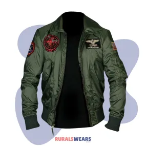 RW Authentic Sheepskin Tom Cruise Bomber Maverick Green Leather Jacket