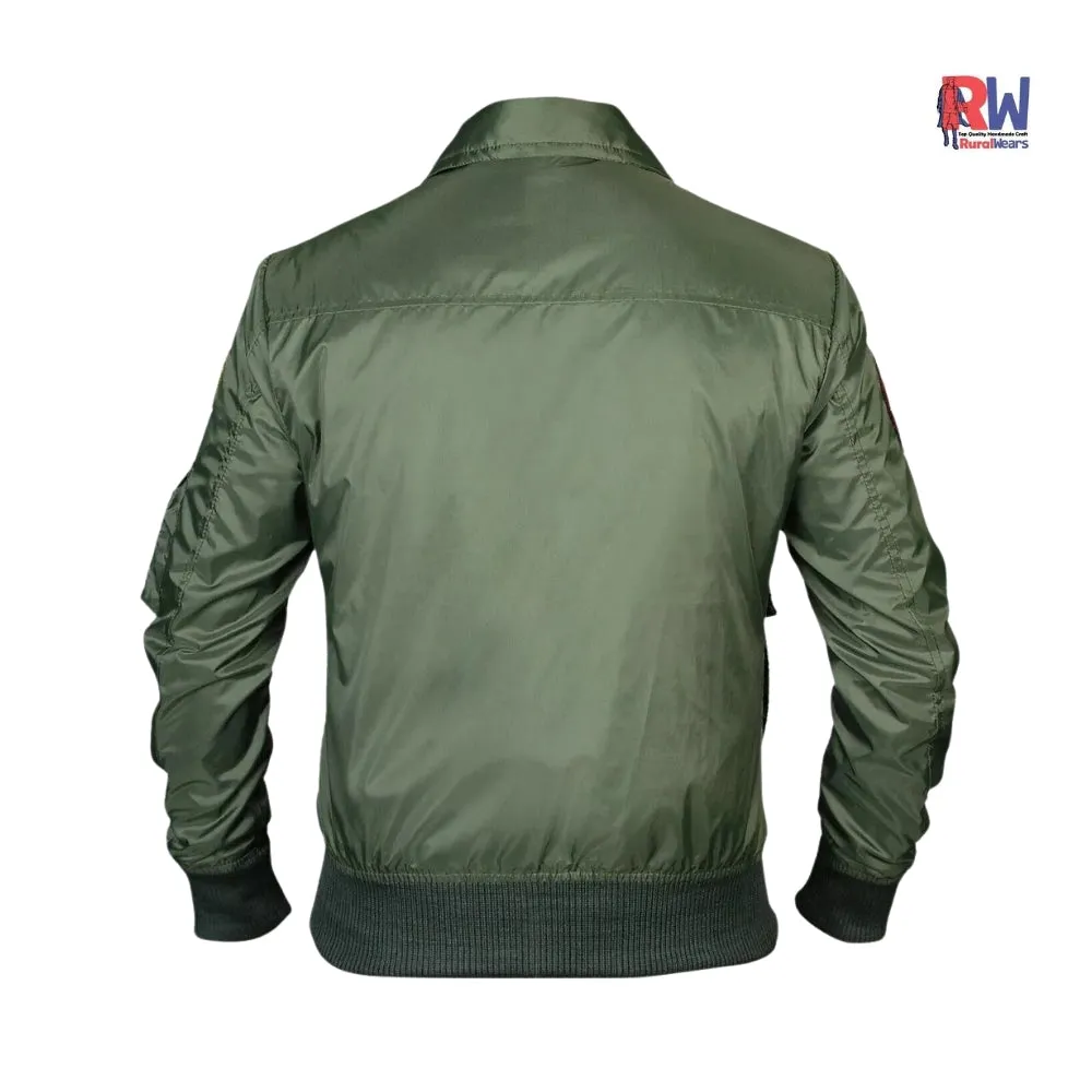 RW Authentic Sheepskin Tom Cruise Bomber Maverick Green Leather Jacket